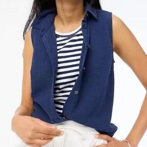 J. CREW‎ Sleeveless Gauze Button-up Blue Breezy Shirt Women's SMALL NWT